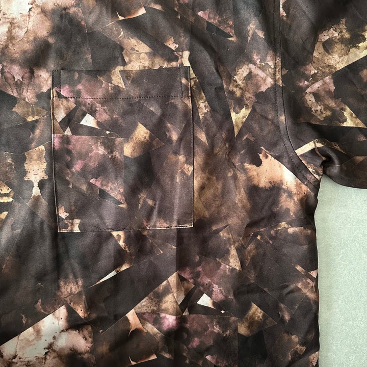 幾何学柄長袖シャツ 総柄 M 古着 メンズ