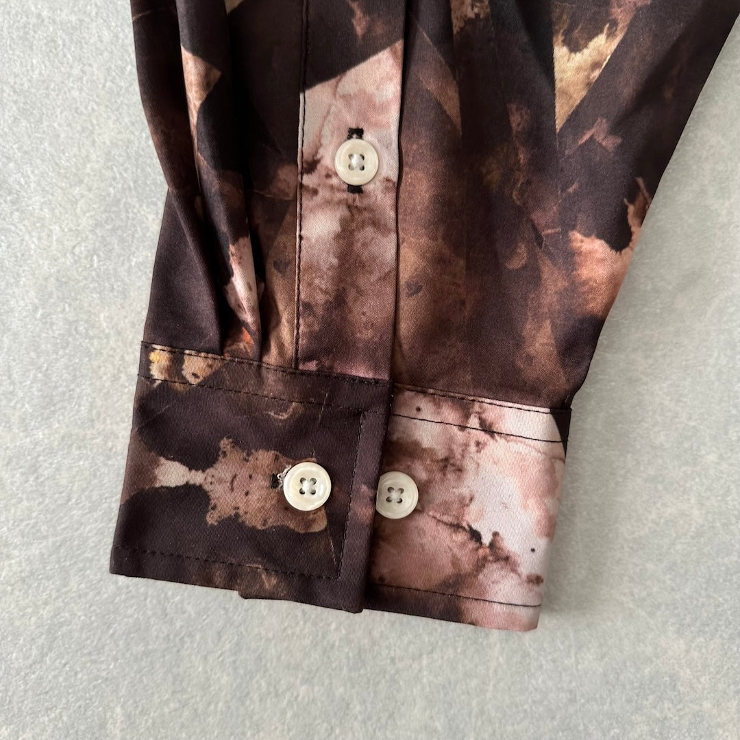 幾何学柄長袖シャツ 総柄 M 古着 メンズ