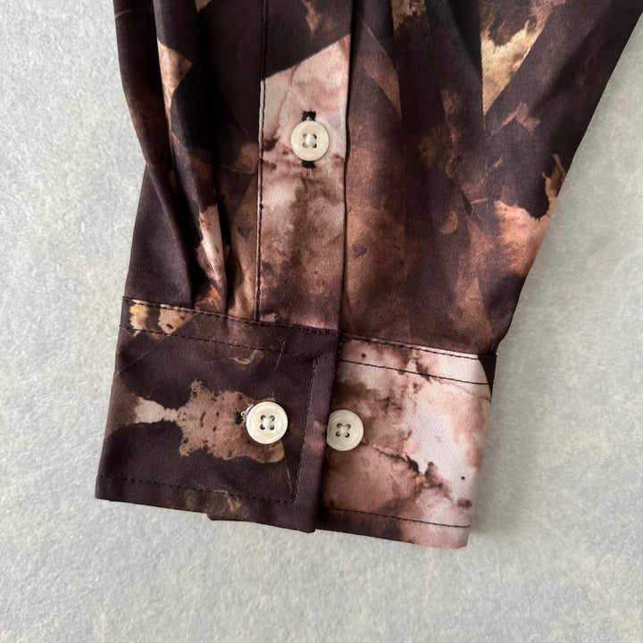 幾何学柄長袖シャツ 総柄 M 古着 メンズ