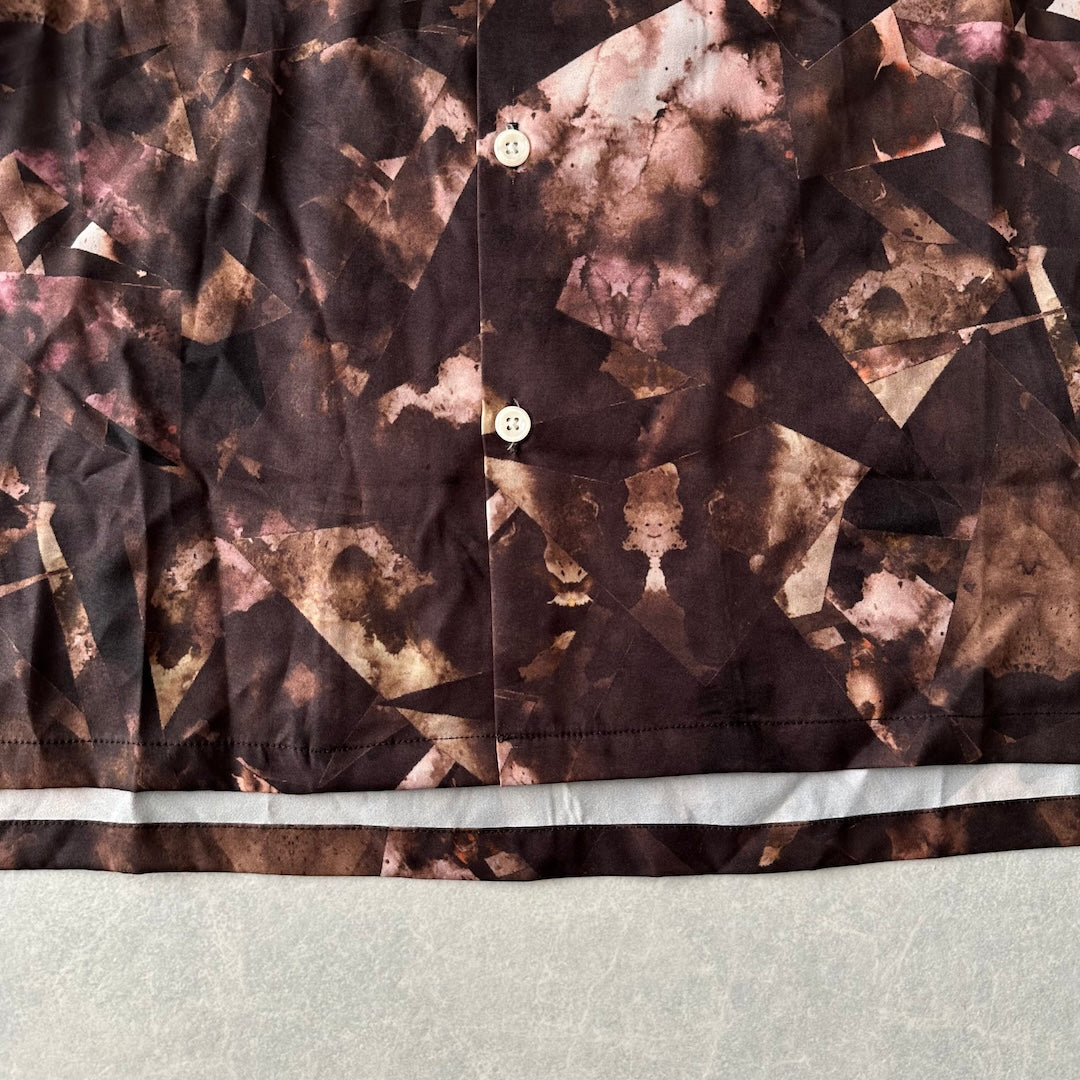 幾何学柄長袖シャツ 総柄 M 古着 メンズ