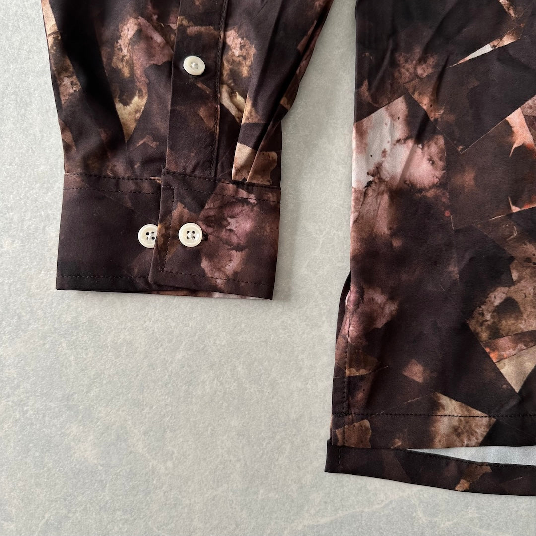 幾何学柄長袖シャツ 総柄 M 古着 メンズ