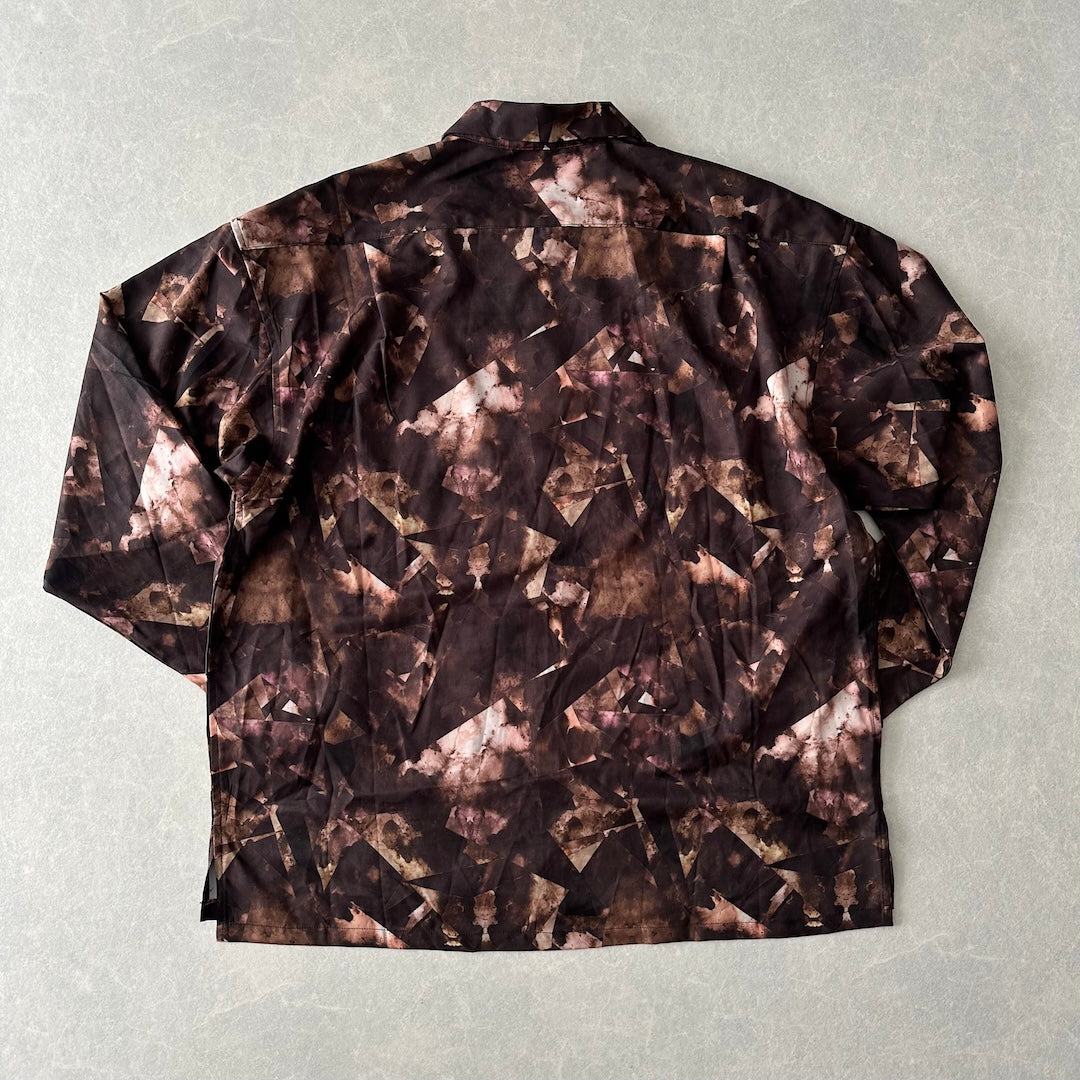 幾何学柄長袖シャツ 総柄 M 古着 メンズ