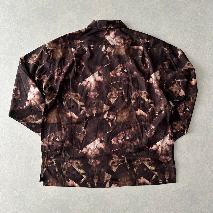 幾何学柄長袖シャツ 総柄 M 古着 メンズ