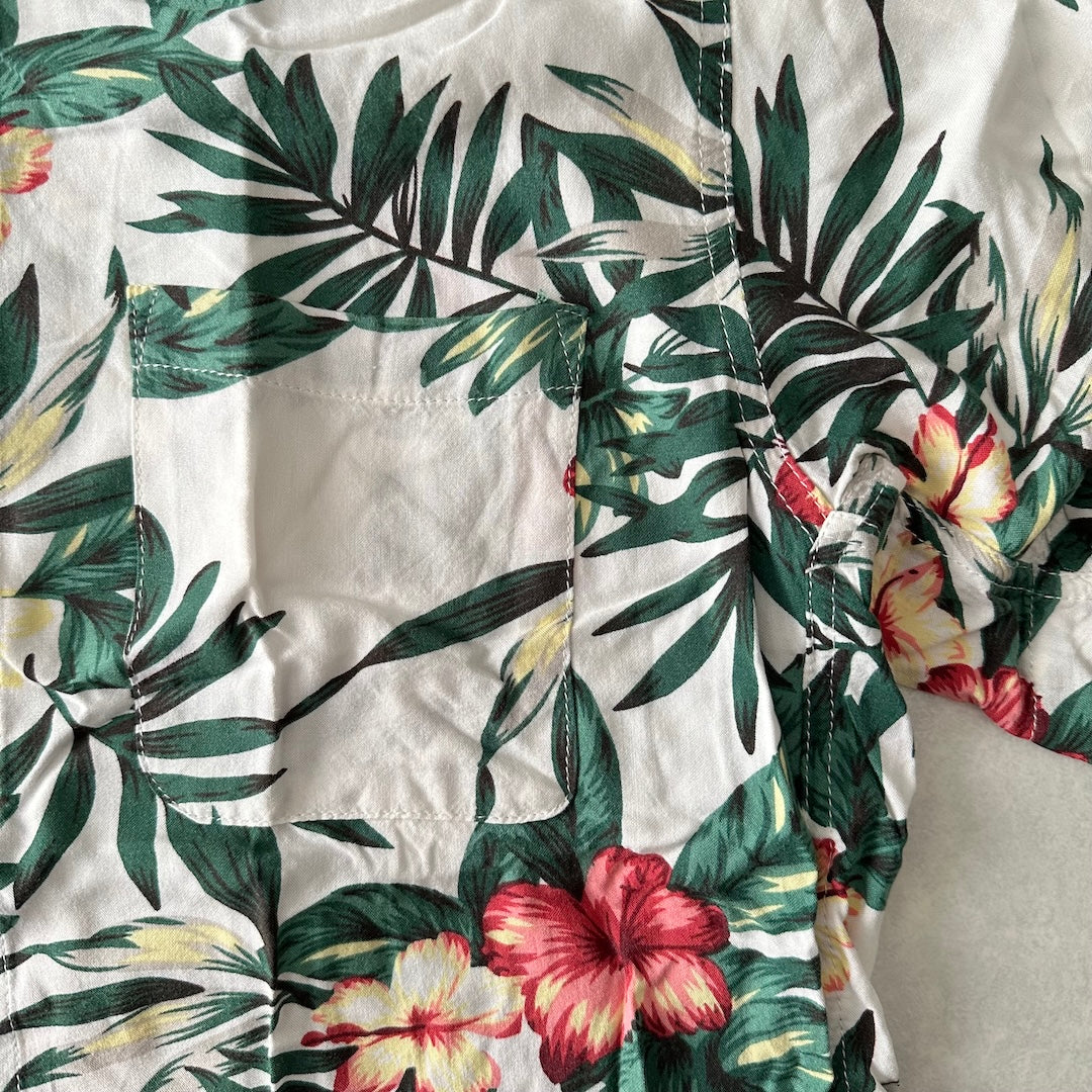 ボタニカル柄リーフ花柄プリント半袖シャツ 総柄 L 古着 メンズ