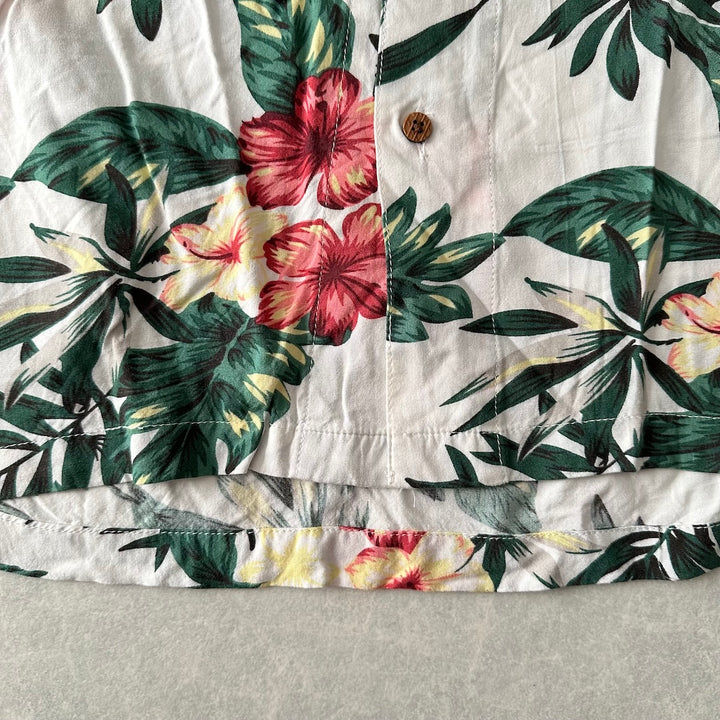 ボタニカル柄リーフ花柄プリント半袖シャツ 総柄 L 古着 メンズ