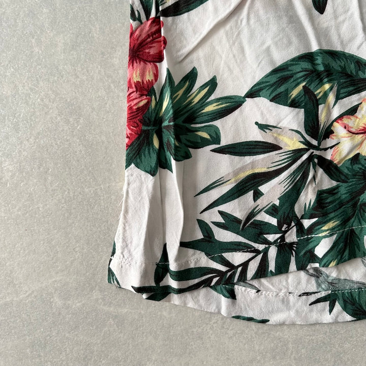 ボタニカル柄リーフ花柄プリント半袖シャツ 総柄 L 古着 メンズ