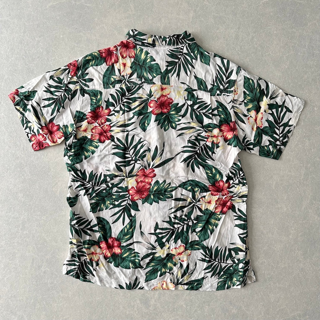 ボタニカル柄リーフ花柄プリント半袖シャツ 総柄 L 古着 メンズ