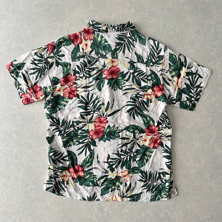 ボタニカル柄リーフ花柄プリント半袖シャツ 総柄 L 古着 メンズ