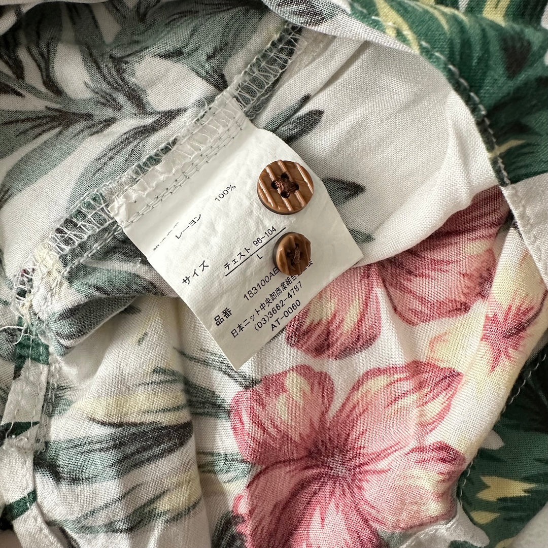 ボタニカル柄リーフ花柄プリント半袖シャツ 総柄 L 古着 メンズ