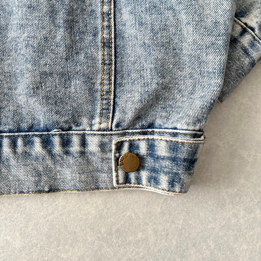 ビジュースパンコール刺繍デニムジャケット ブルー F 古着 メンズ