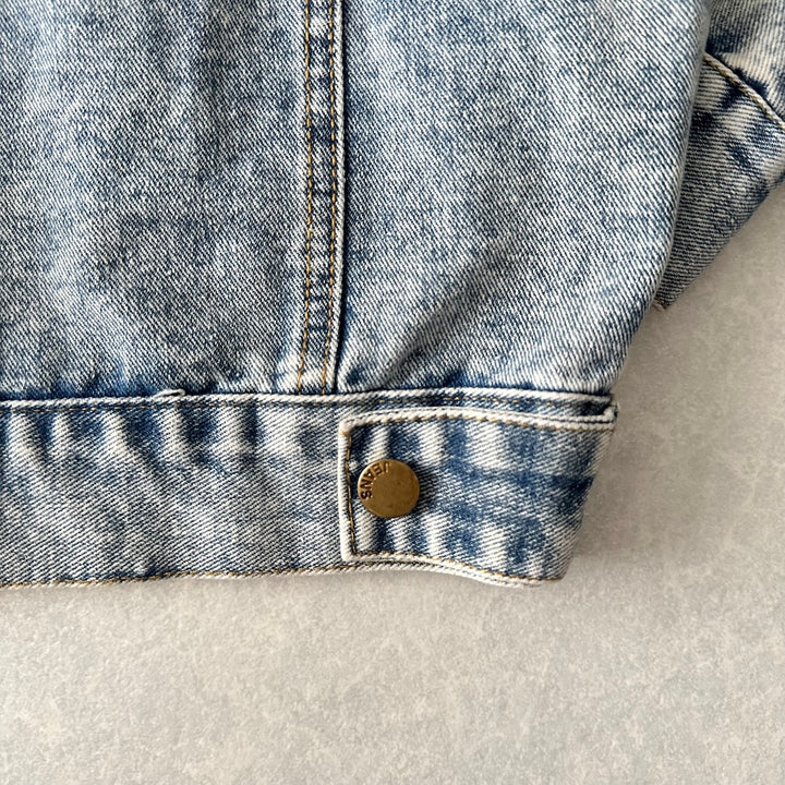 ビジュースパンコール刺繍デニムジャケット ブルー F 古着 メンズ