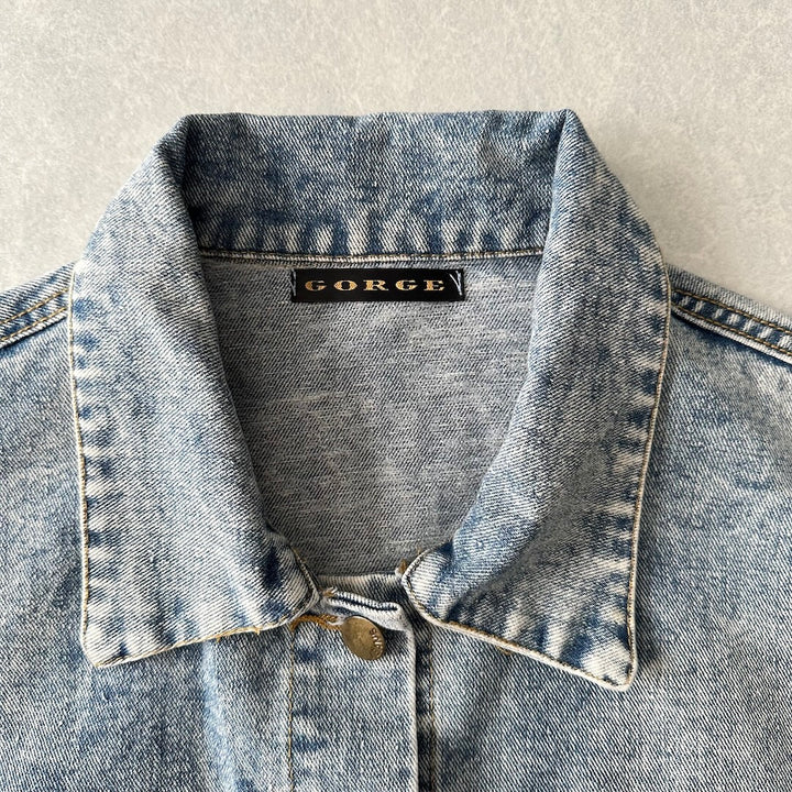 ビジュースパンコール刺繍デニムジャケット ブルー F 古着 メンズ