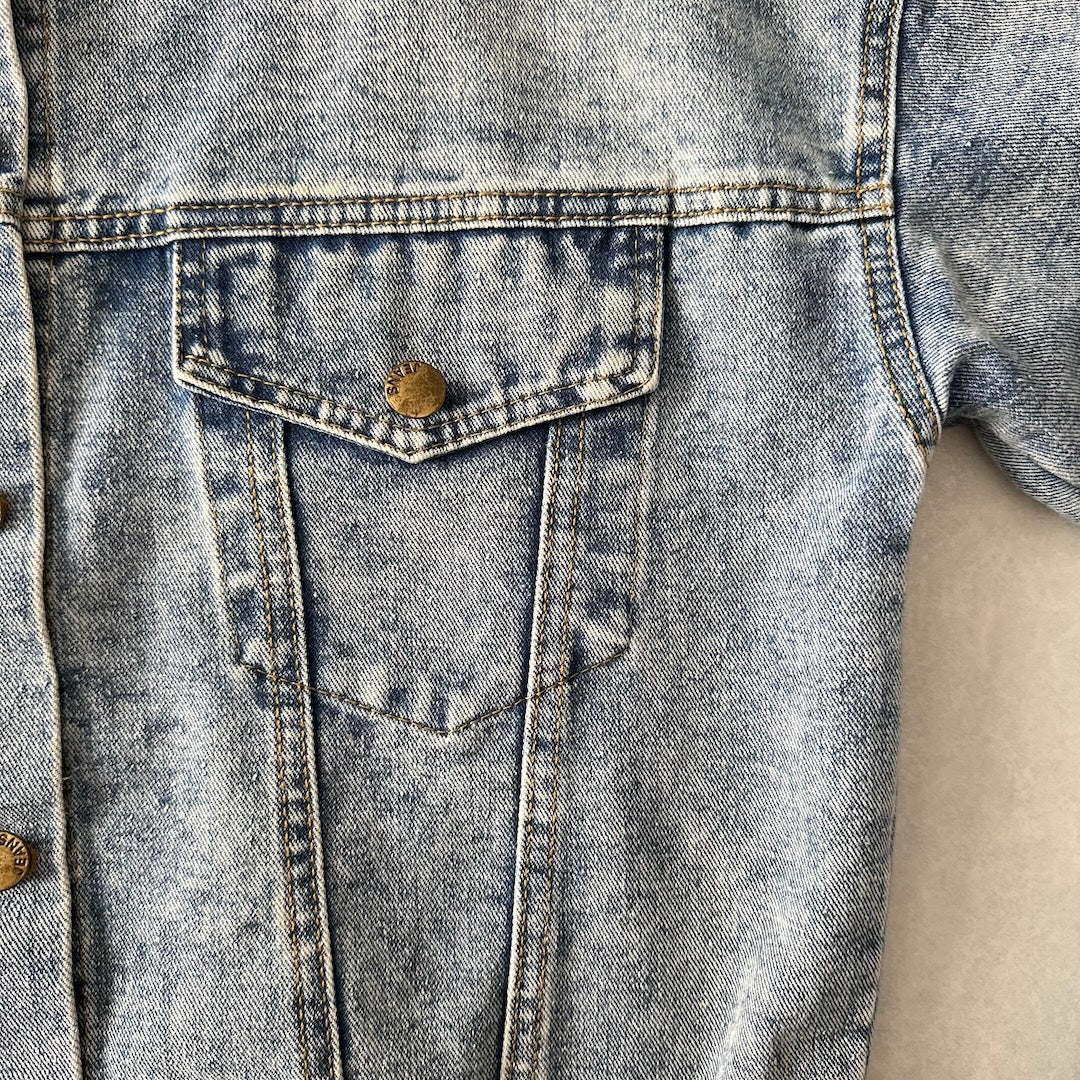 ビジュースパンコール刺繍デニムジャケット ブルー F 古着 メンズ