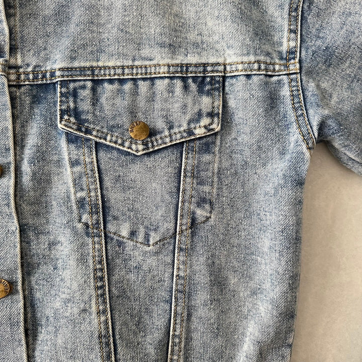 ビジュースパンコール刺繍デニムジャケット ブルー F 古着 メンズ