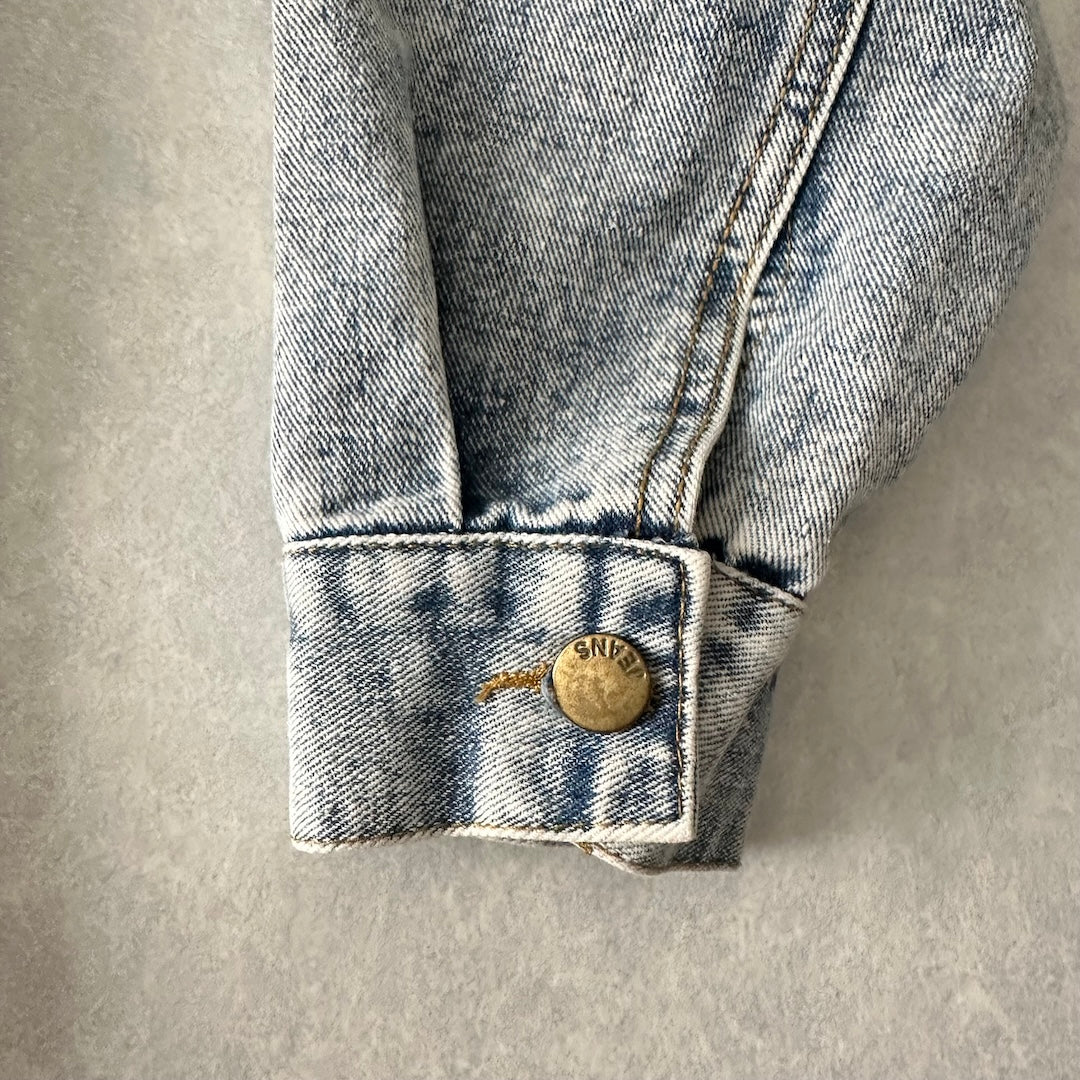 ビジュースパンコール刺繍デニムジャケット ブルー F 古着 メンズ