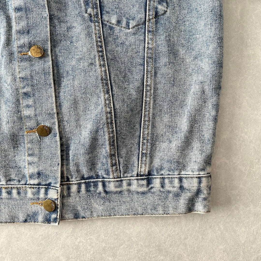 ビジュースパンコール刺繍デニムジャケット ブルー F 古着 メンズ