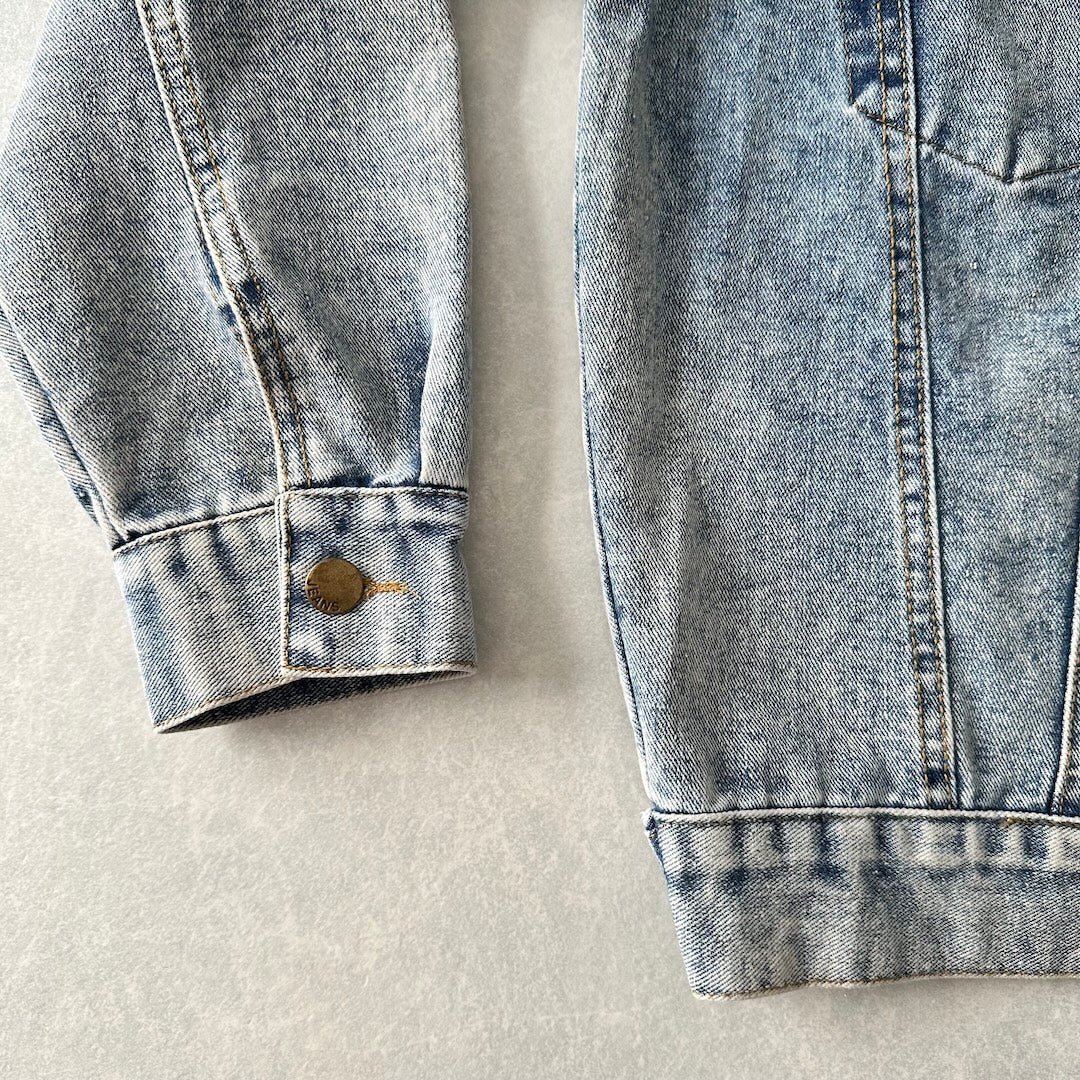 ビジュースパンコール刺繍デニムジャケット ブルー F 古着 メンズ