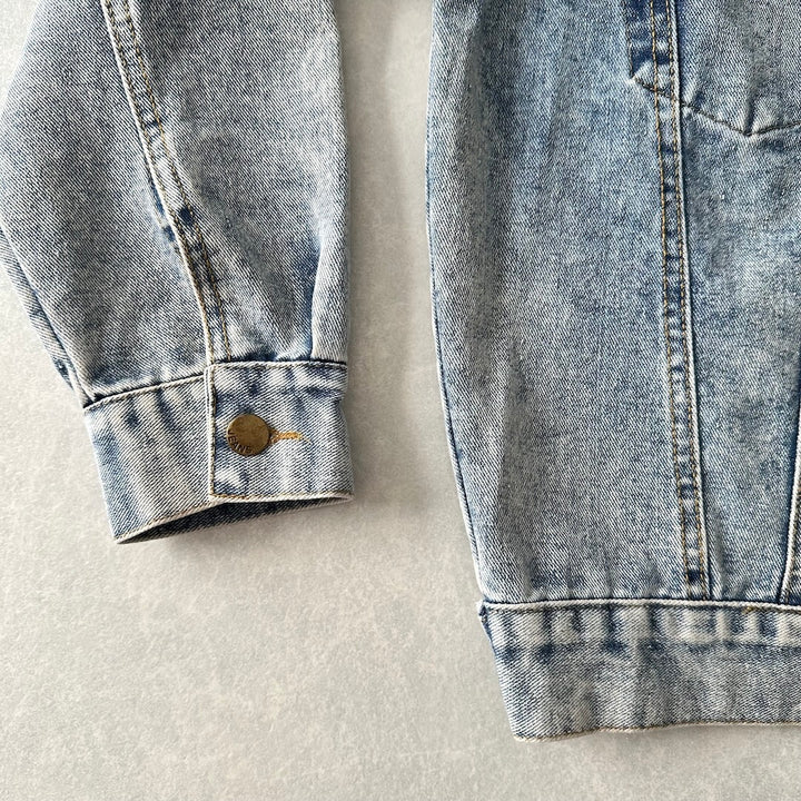 ビジュースパンコール刺繍デニムジャケット ブルー F 古着 メンズ