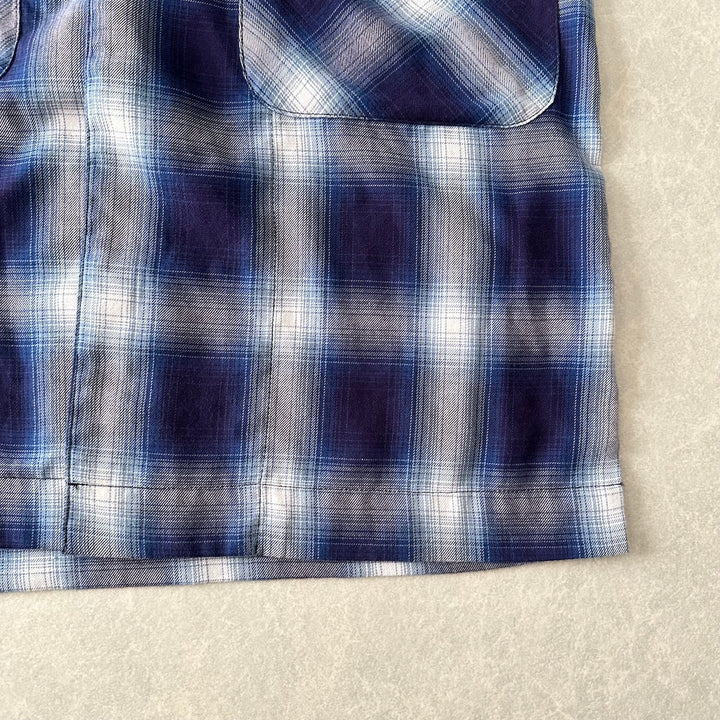 チェック柄ロング丈シャツコート チェック柄 M 古着 メンズ