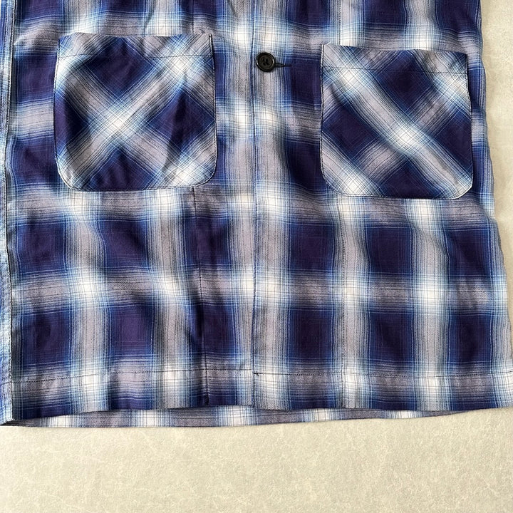 チェック柄ロング丈シャツコート チェック柄 M 古着 メンズ