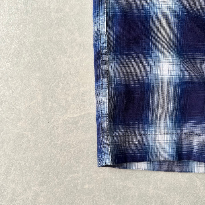 チェック柄ロング丈シャツコート チェック柄 M 古着 メンズ