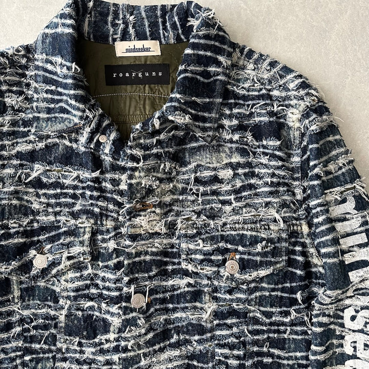 【mindseeker × roarguns】プリントキルティングデニムジャケット ブルー L 古着 メンズ