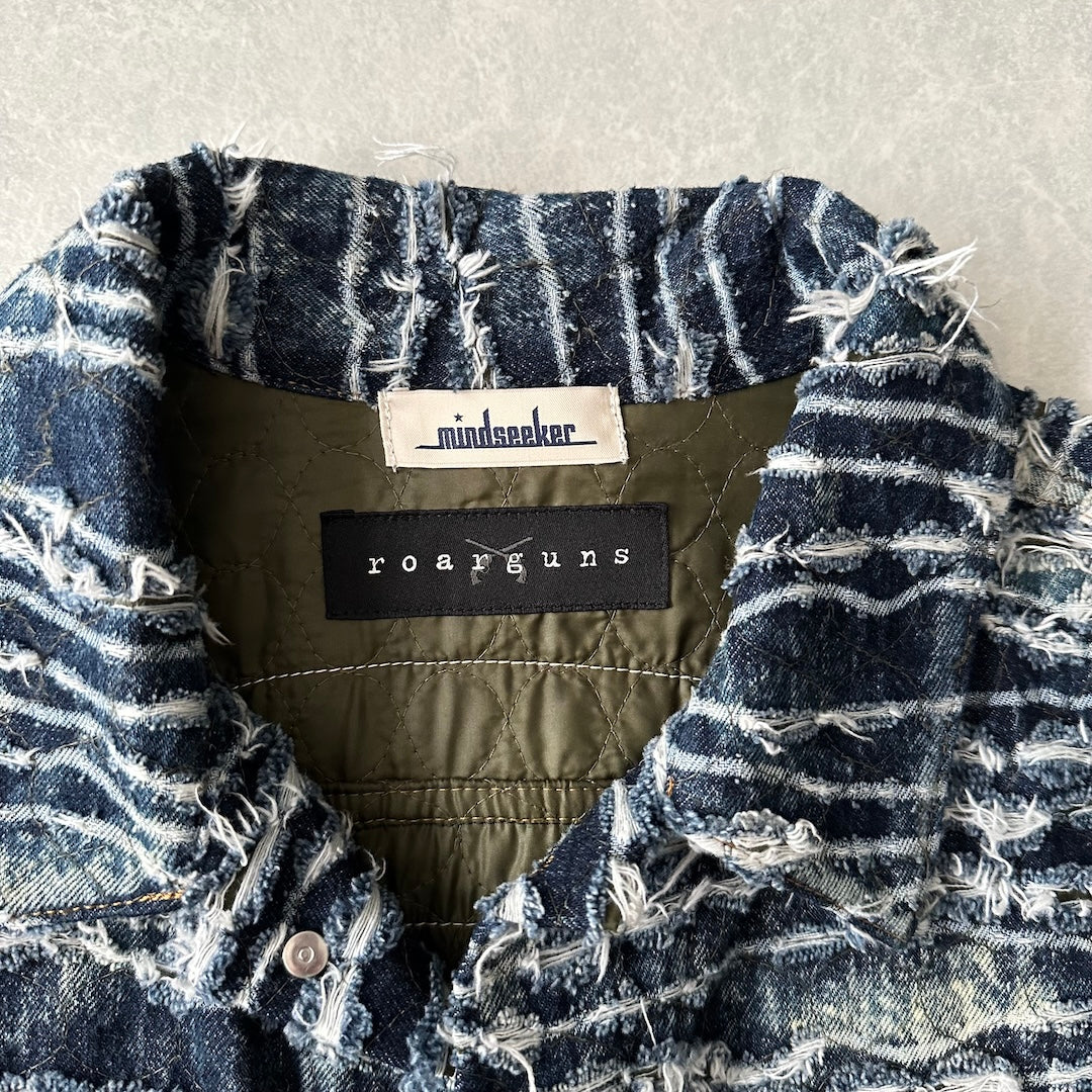 【mindseeker × roarguns】プリントキルティングデニムジャケット ブルー L 古着 メンズ