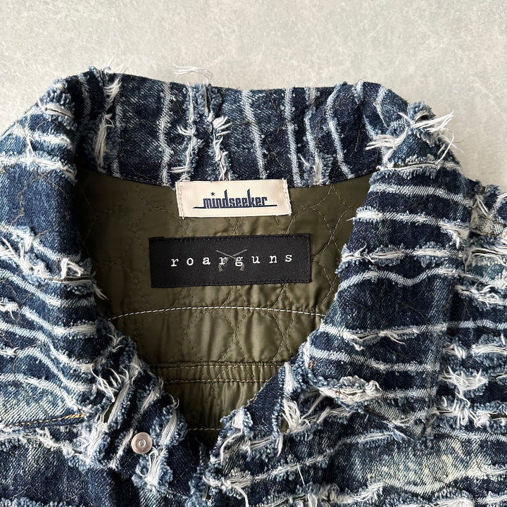【mindseeker × roarguns】プリントキルティングデニムジャケット ブルー L 古着 メンズ