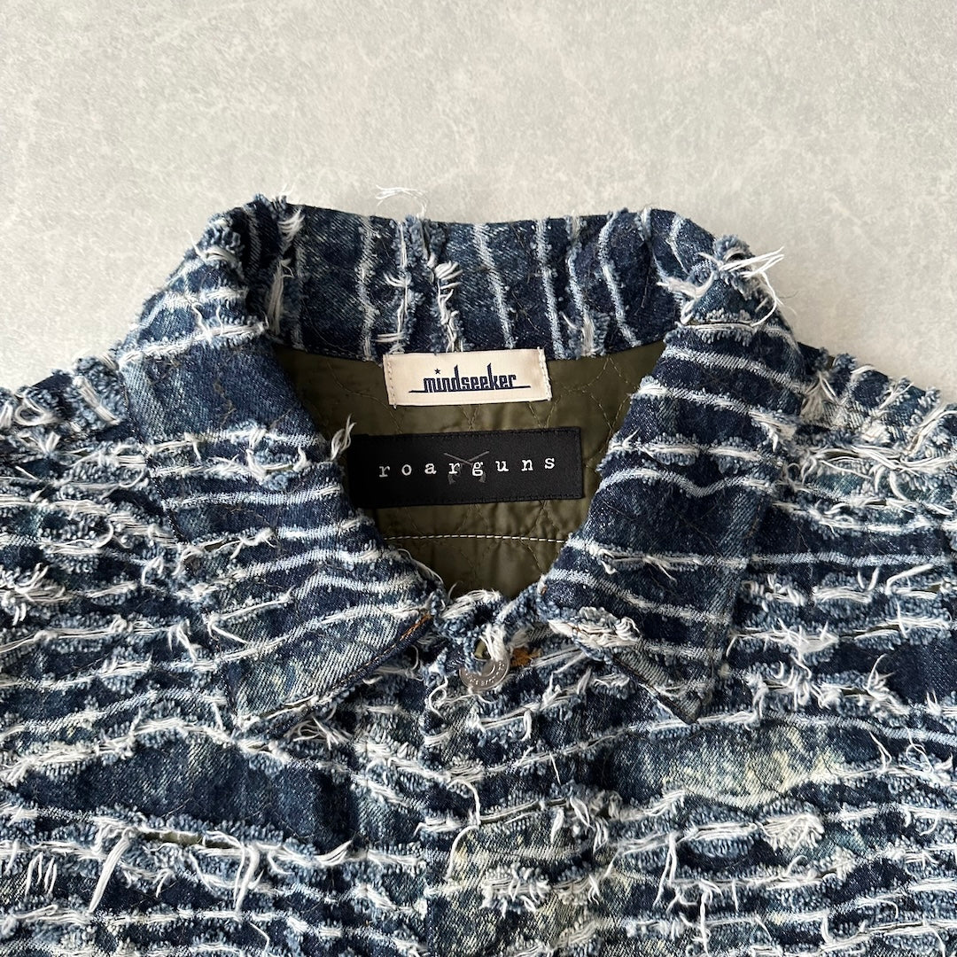 【mindseeker × roarguns】プリントキルティングデニムジャケット ブルー L 古着 メンズ