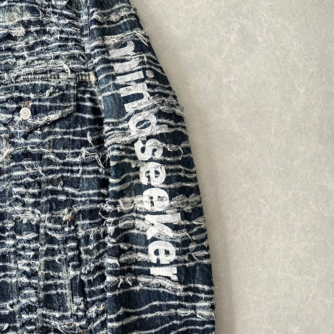 【mindseeker × roarguns】プリントキルティングデニムジャケット ブルー L 古着 メンズ