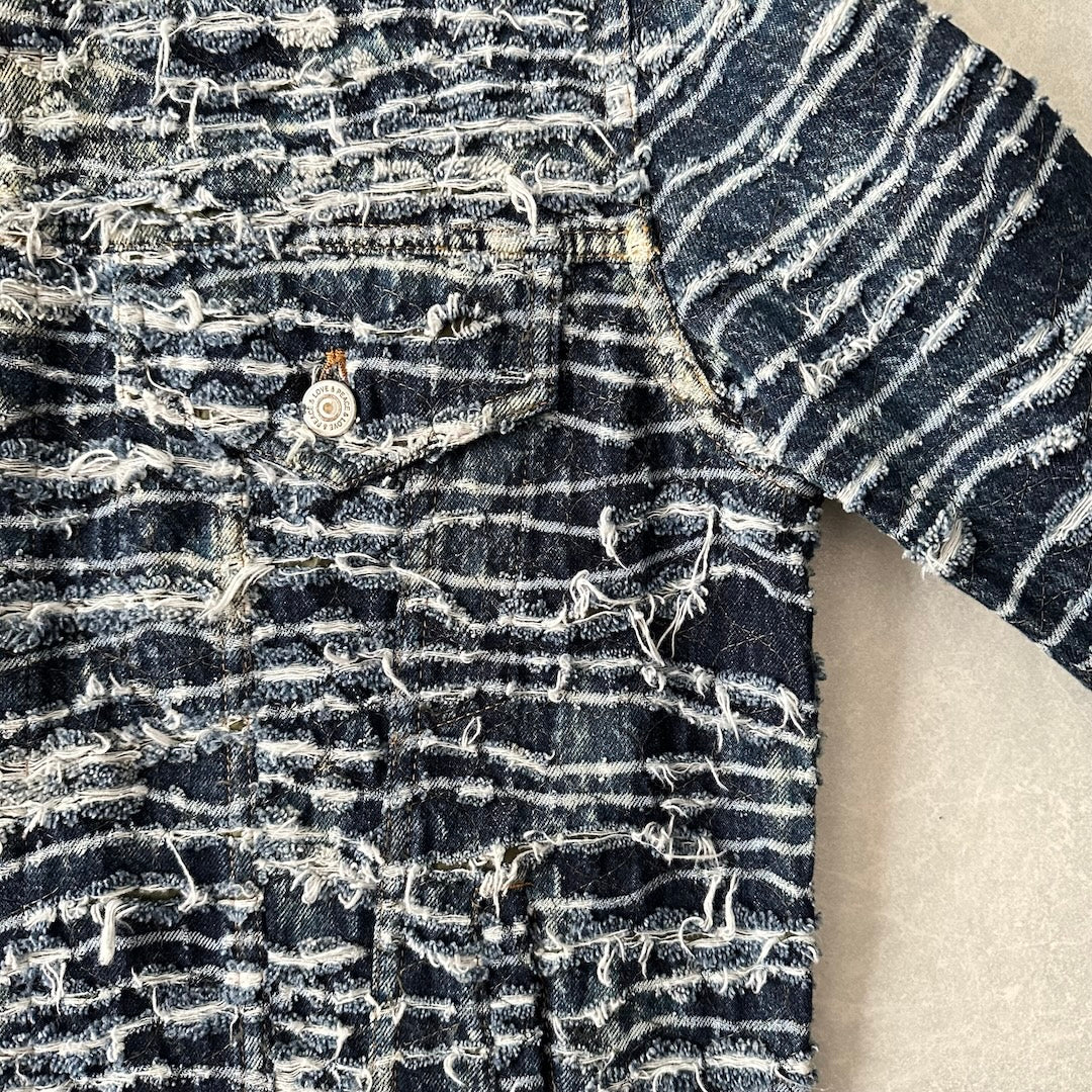 【mindseeker × roarguns】プリントキルティングデニムジャケット ブルー L 古着 メンズ