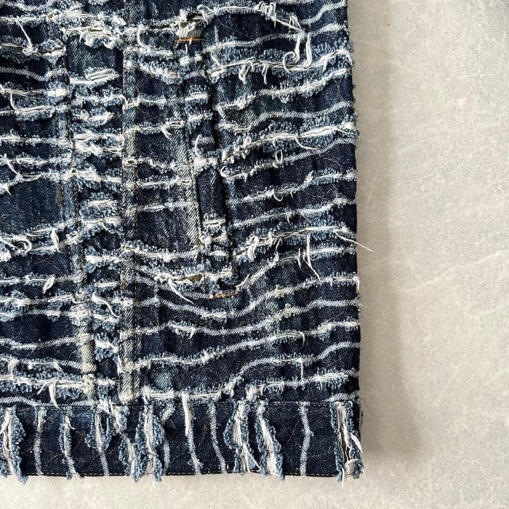 【mindseeker × roarguns】プリントキルティングデニムジャケット ブルー L 古着 メンズ