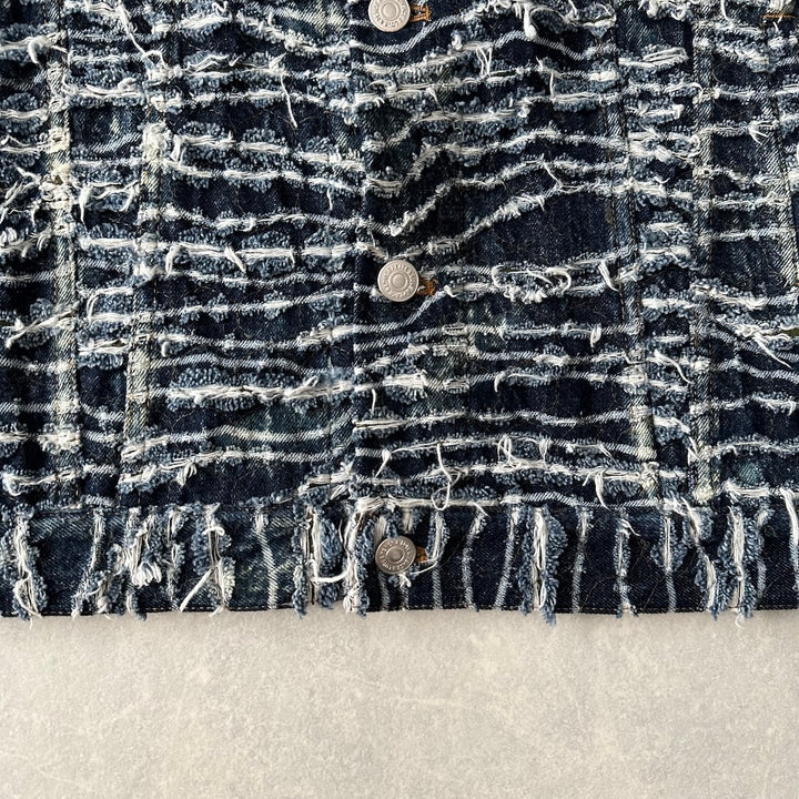 【mindseeker × roarguns】プリントキルティングデニムジャケット ブルー L 古着 メンズ