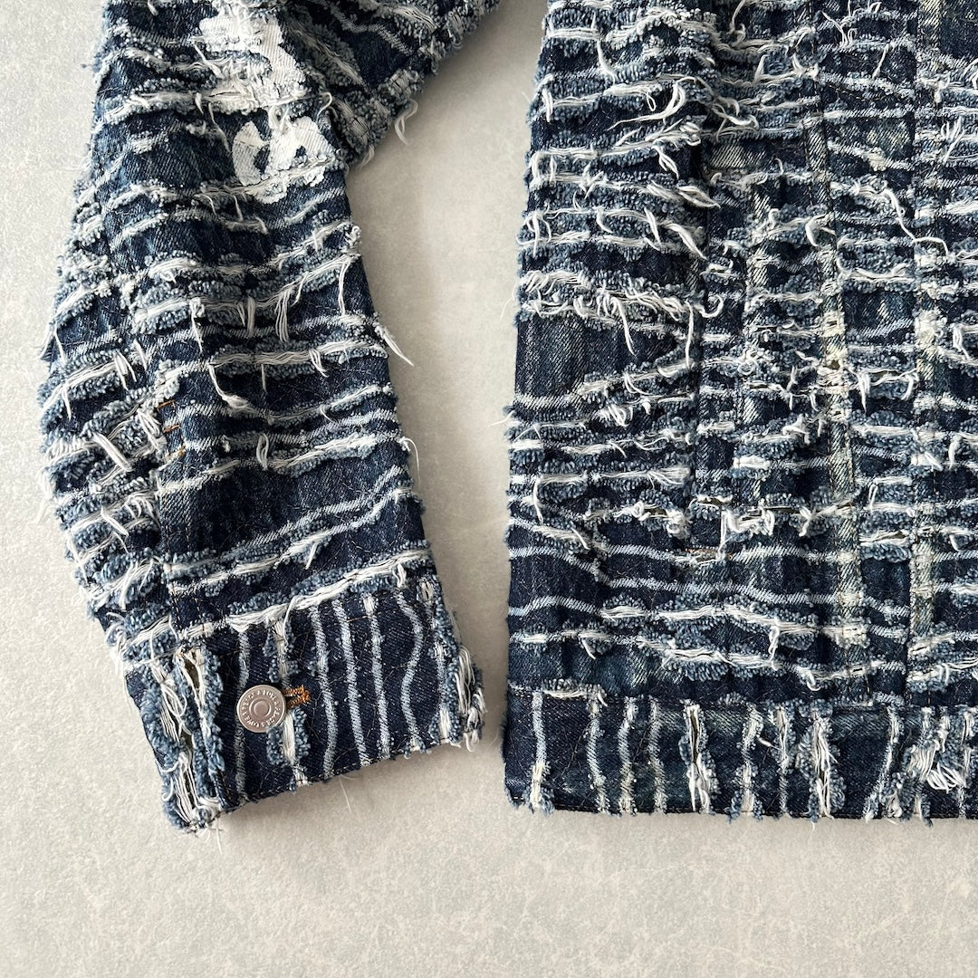 【mindseeker × roarguns】プリントキルティングデニムジャケット ブルー L 古着 メンズ