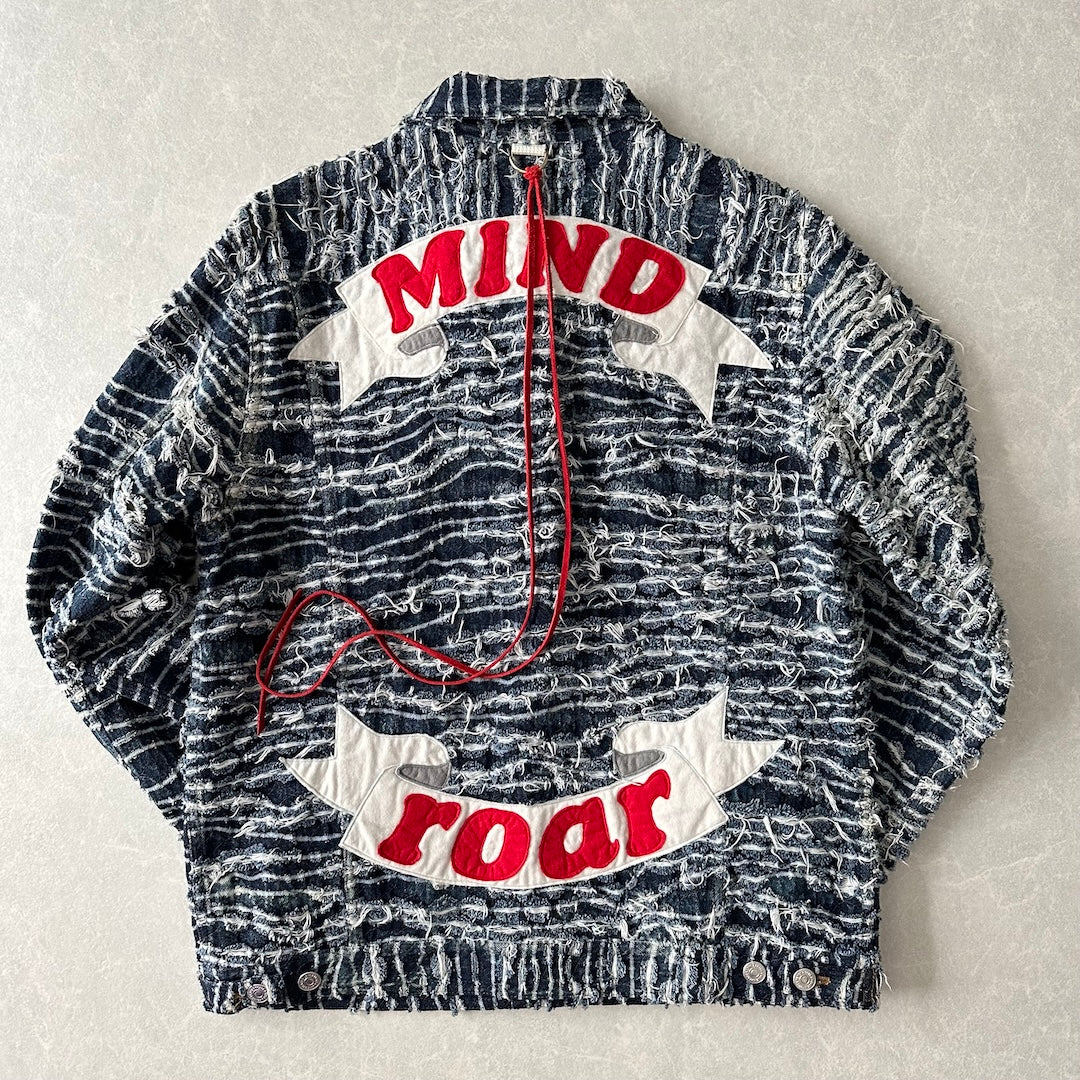 【mindseeker × roarguns】プリントキルティングデニムジャケット ブルー L 古着 メンズ