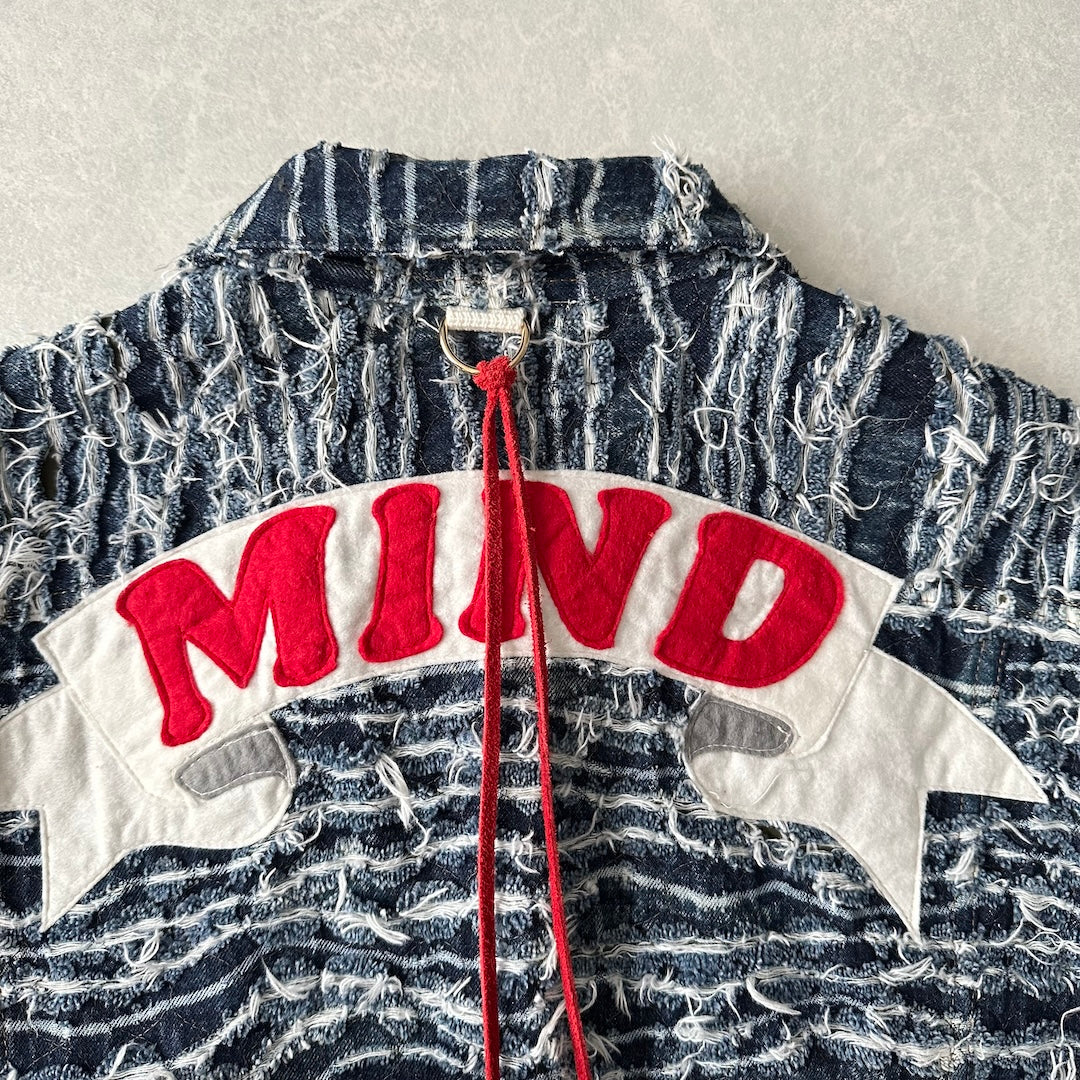 【mindseeker × roarguns】プリントキルティングデニムジャケット ブルー L 古着 メンズ
