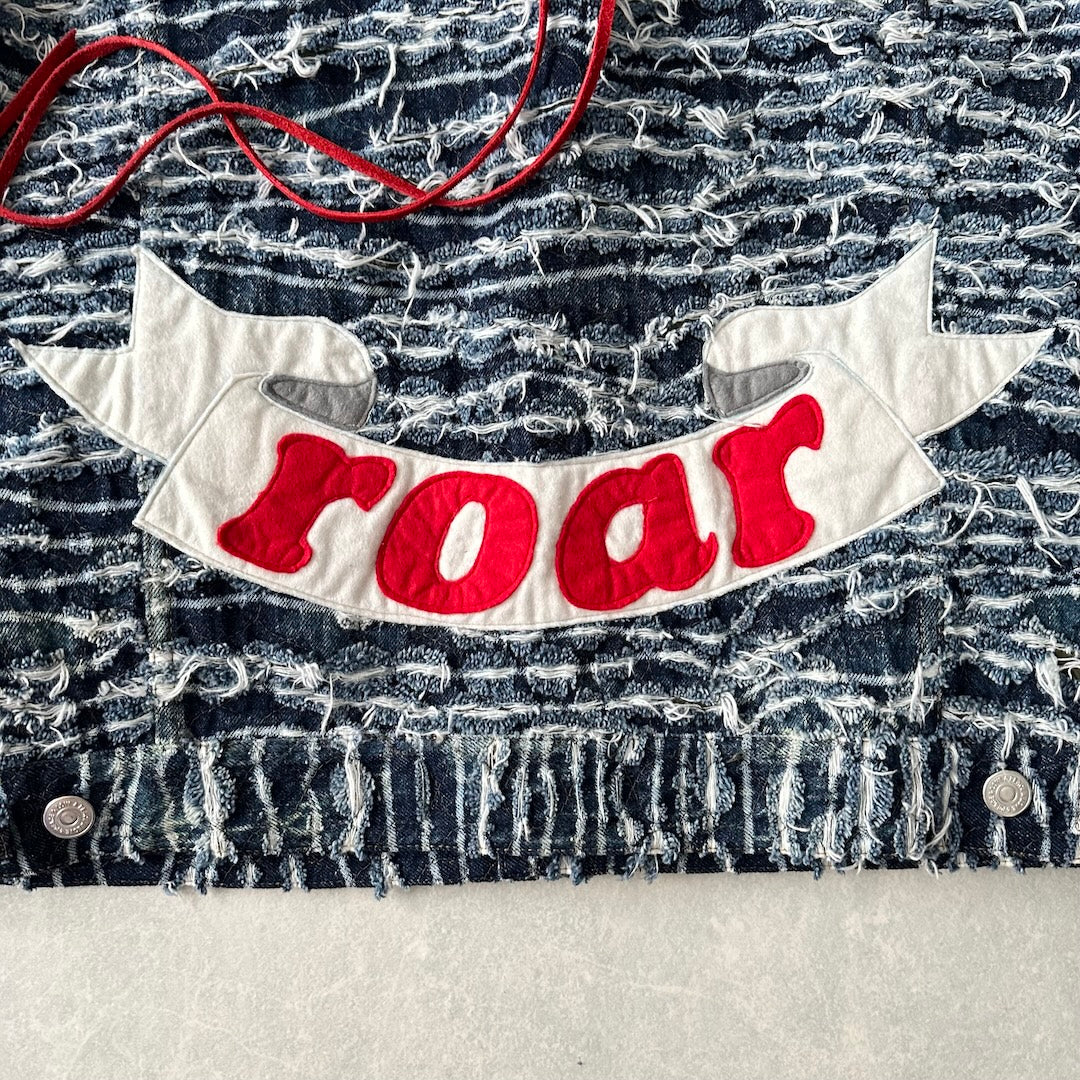 【mindseeker × roarguns】プリントキルティングデニムジャケット ブルー L 古着 メンズ