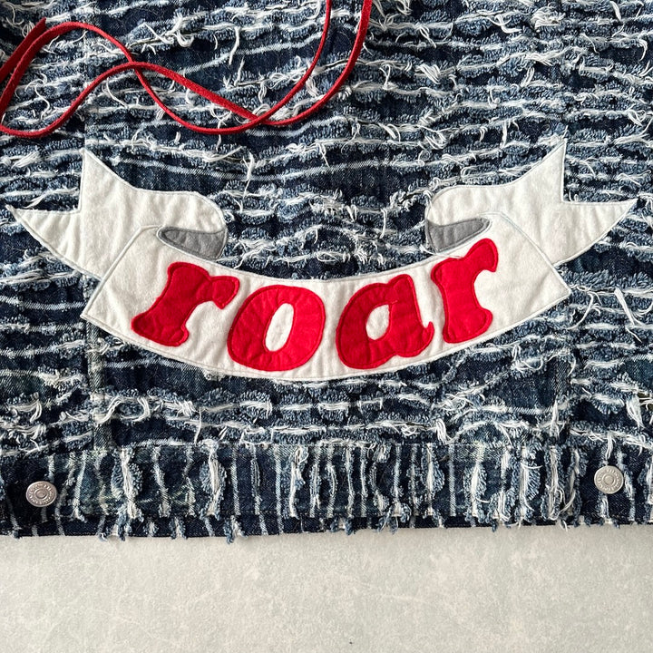 【mindseeker × roarguns】プリントキルティングデニムジャケット ブルー L 古着 メンズ