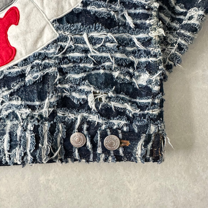 【mindseeker × roarguns】プリントキルティングデニムジャケット ブルー L 古着 メンズ