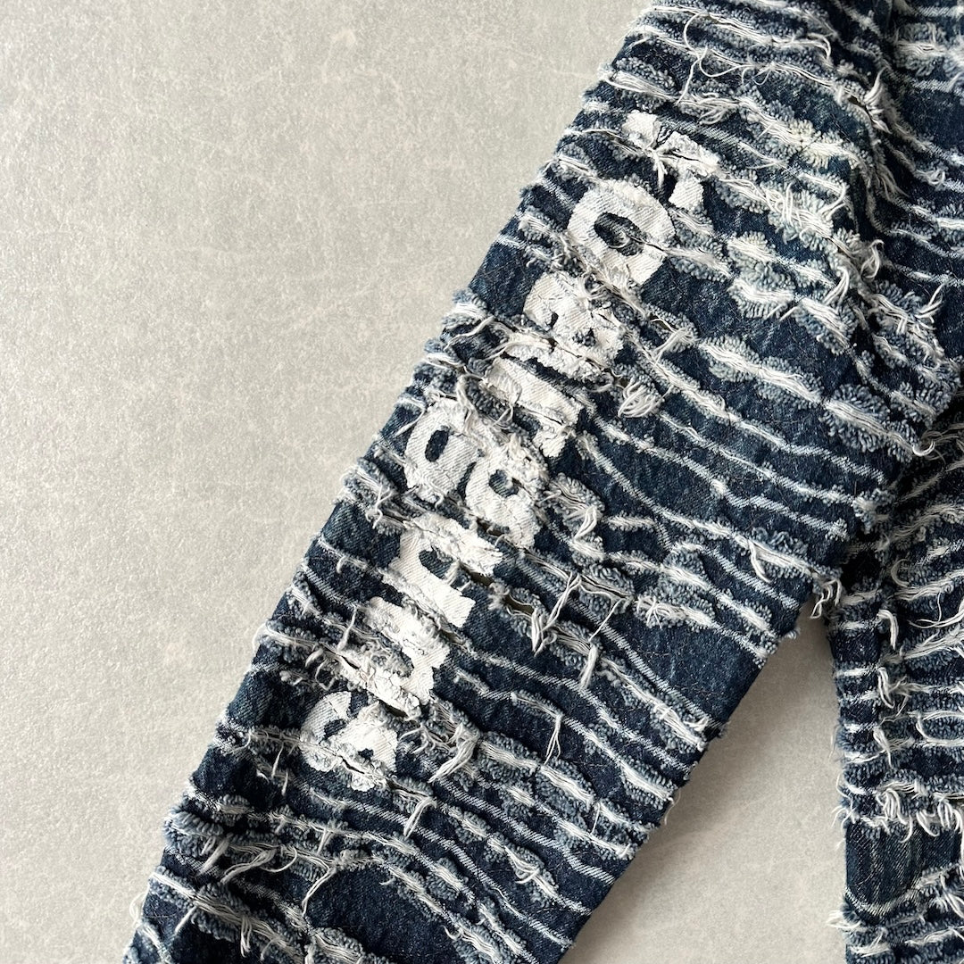 【mindseeker × roarguns】プリントキルティングデニムジャケット ブルー L 古着 メンズ