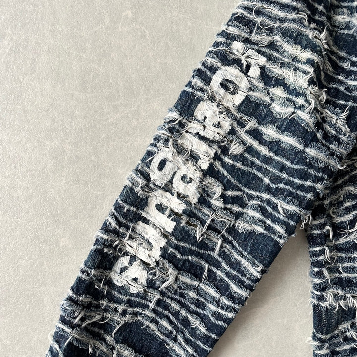 【mindseeker × roarguns】プリントキルティングデニムジャケット ブルー L 古着 メンズ