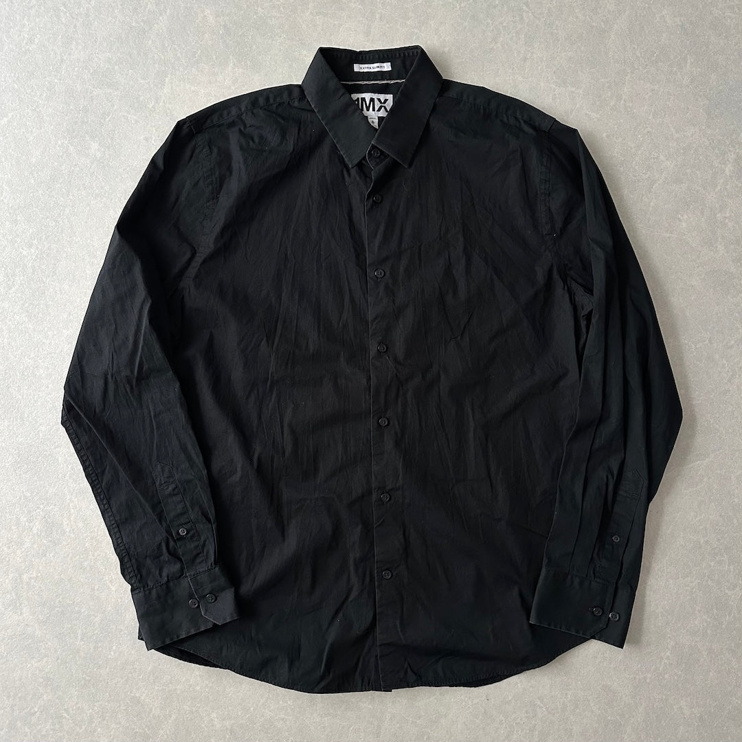 バックフォトプリント長袖シャツ ブラック XL 古着 メンズ