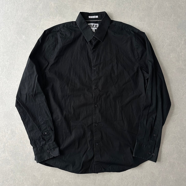 バックフォトプリント長袖シャツ ブラック XL 古着 メンズ