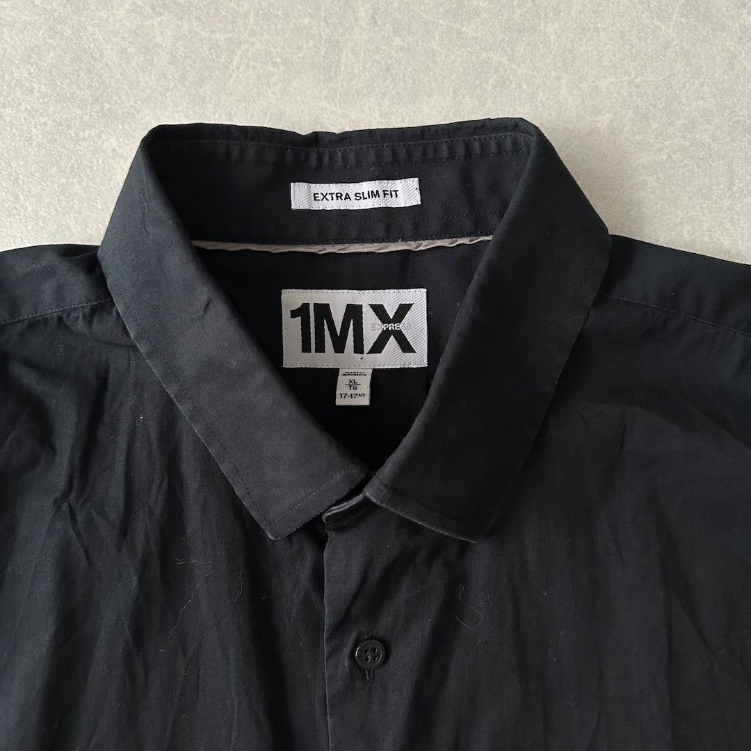 バックフォトプリント長袖シャツ ブラック XL 古着 メンズ