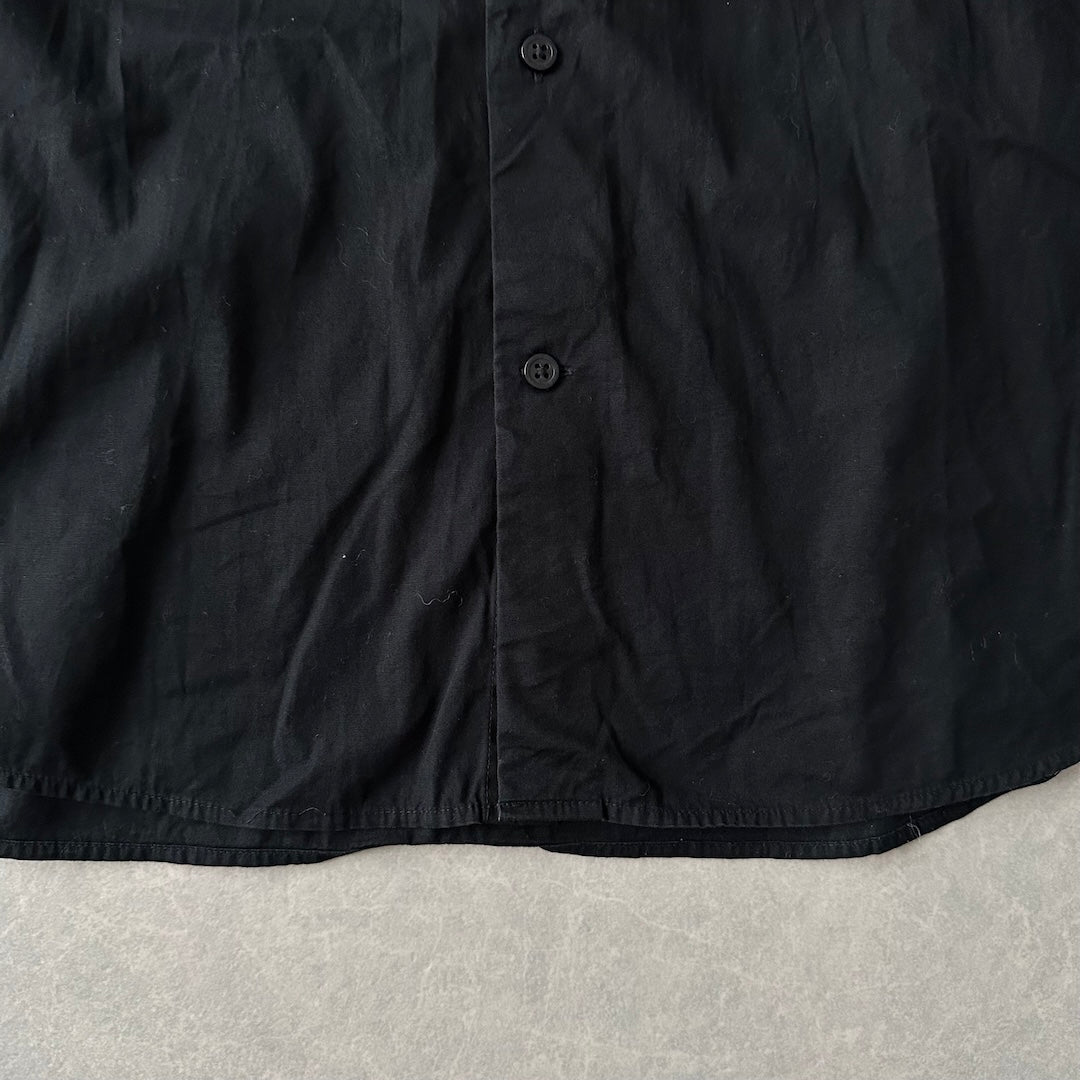 バックフォトプリント長袖シャツ ブラック XL 古着 メンズ