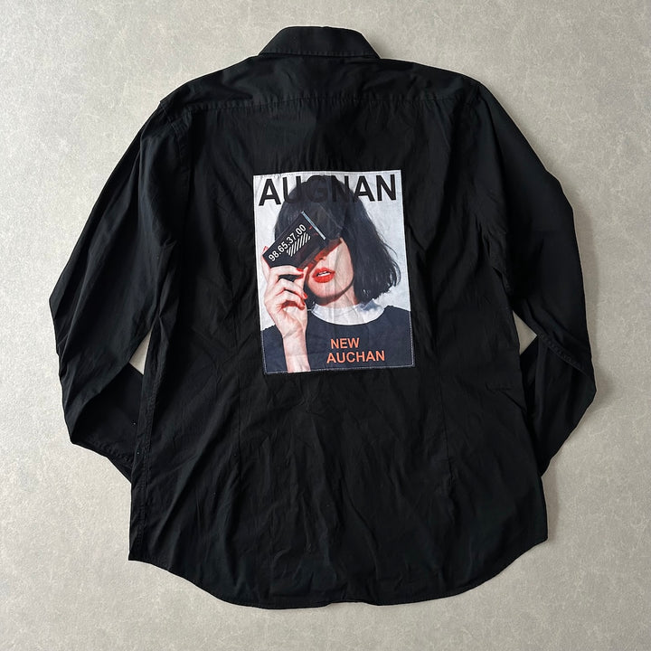 バックフォトプリント長袖シャツ ブラック XL 古着 メンズ