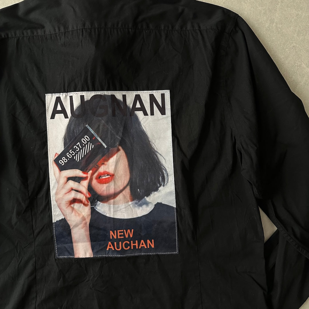 バックフォトプリント長袖シャツ ブラック XL 古着 メンズ