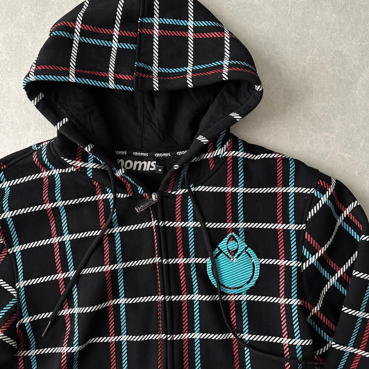 チェック柄スウェットジップアップパーカー チェック柄 M 古着 メンズ