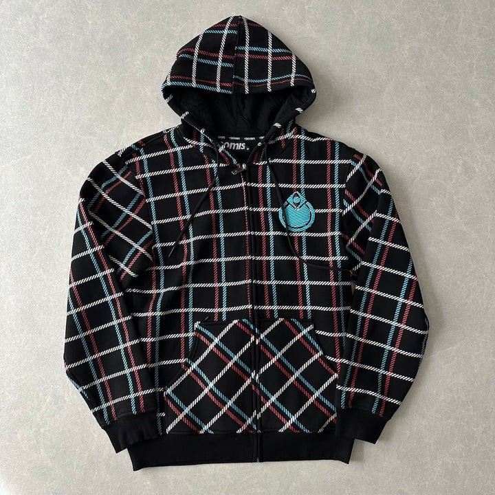 チェック柄スウェットジップアップパーカー チェック柄 M 古着 メンズ