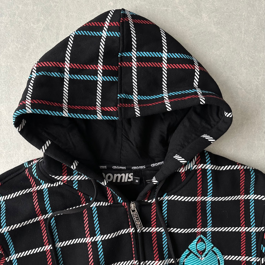 チェック柄スウェットジップアップパーカー チェック柄 M 古着 メンズ